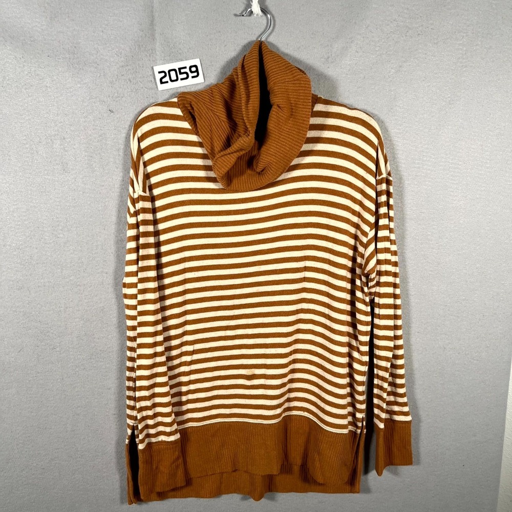GAP Sweater Womens Small Brown White Striped‎ Ribbed Knit Stretch Cowl Neck Cozy